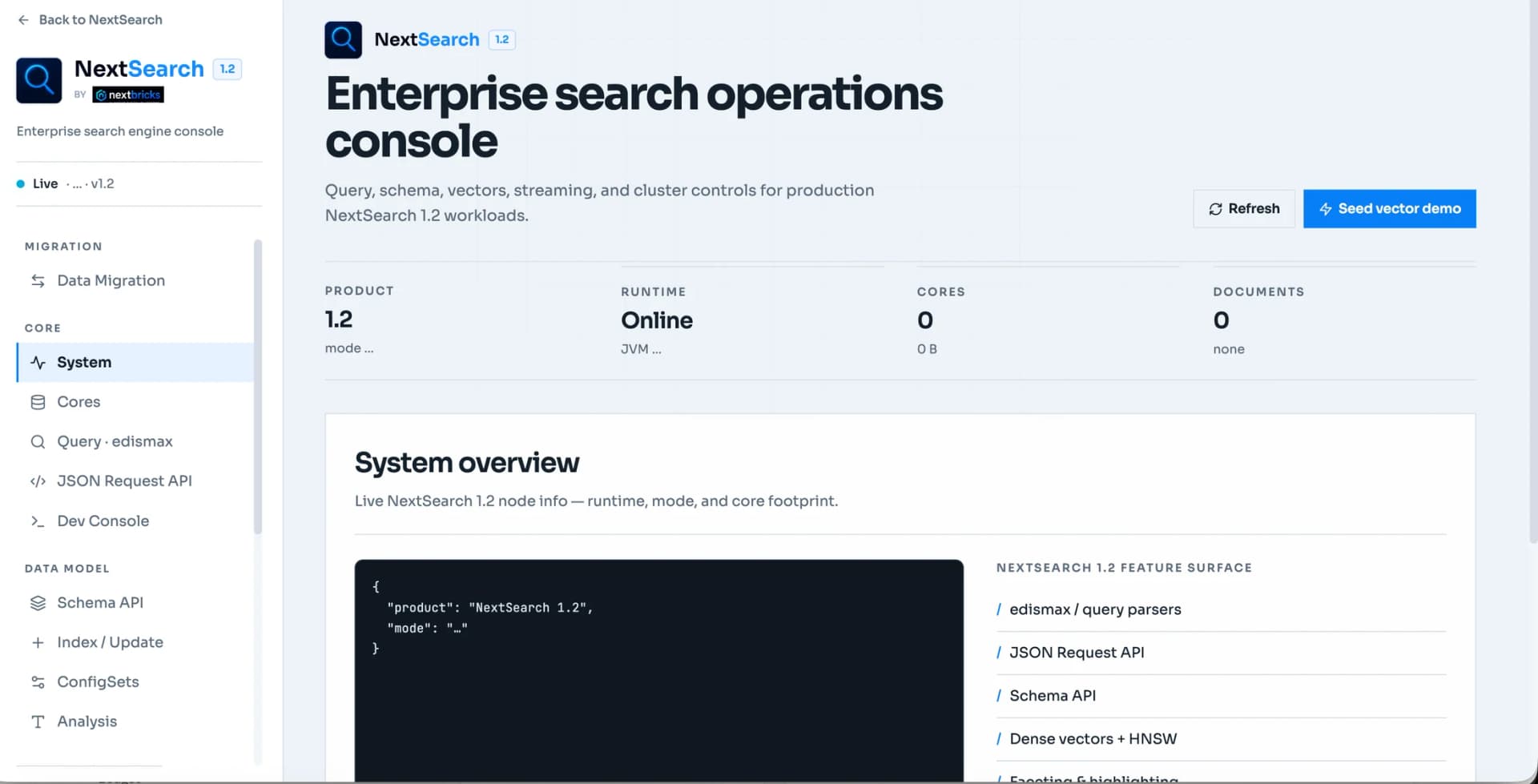 NextSearch 2.3 enterprise search operations console