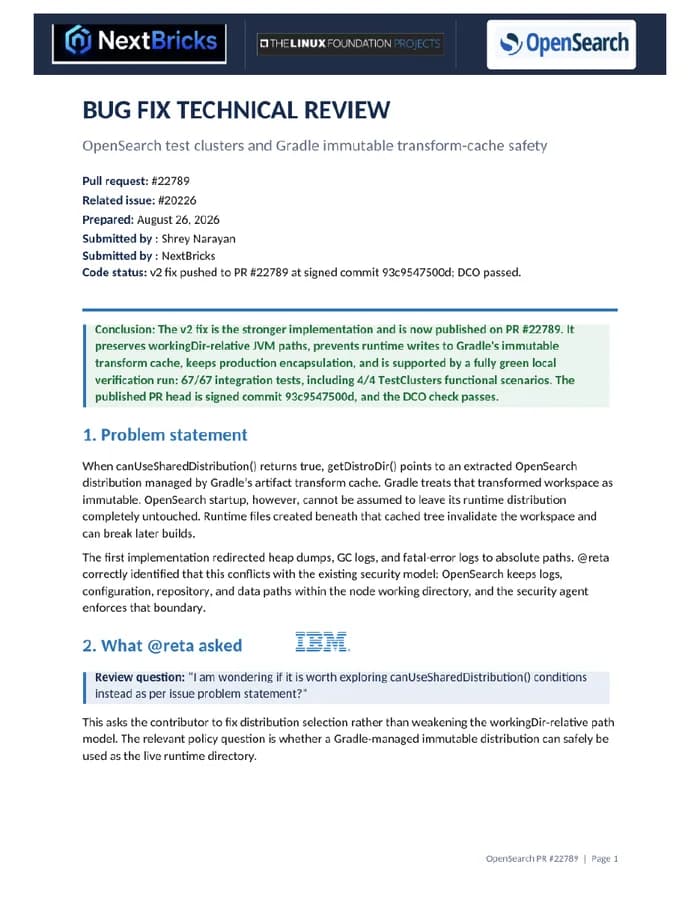 Cover of OpenSearch PR #22789 bug-fix technical review